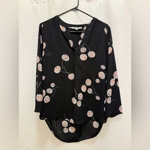 Daniel Rainn Black Blouse with Pink Floral Pattern